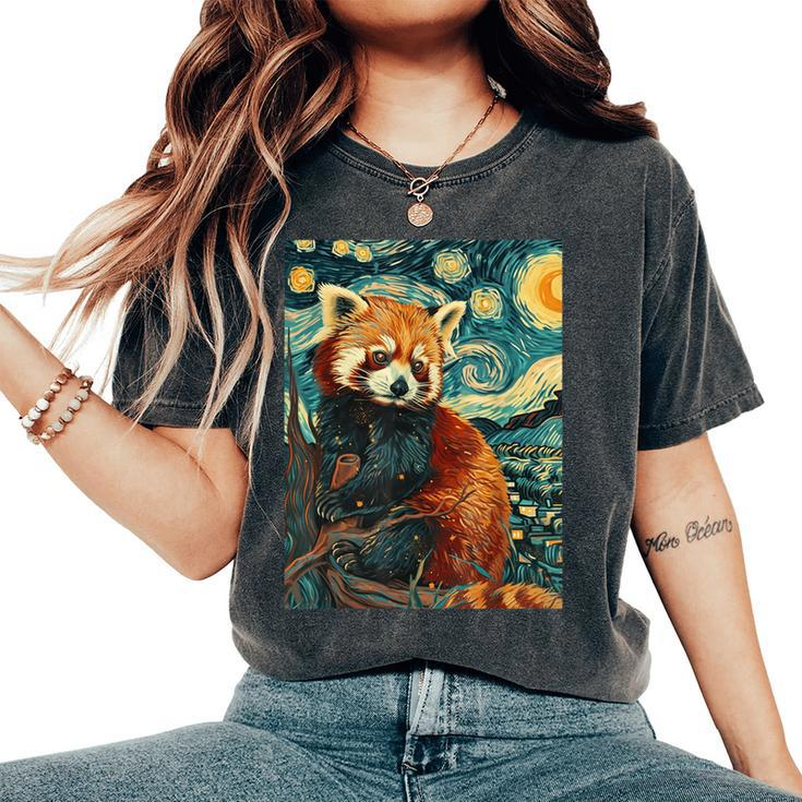 Red Panda Starry Night Van Gogh Style Graphic Women's Oversized Comfort T-Shirt