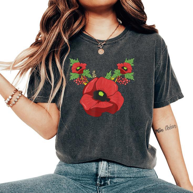 Red Poppies Floral Vintage Poppy Flowers Women's Oversized Comfort T-Shirt