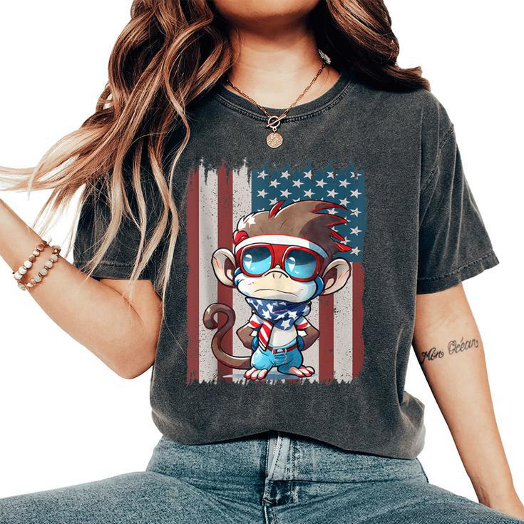 Retro American Flag Monkey Dad Mom 4Th Of July Women's Oversized Comfort T-Shirt