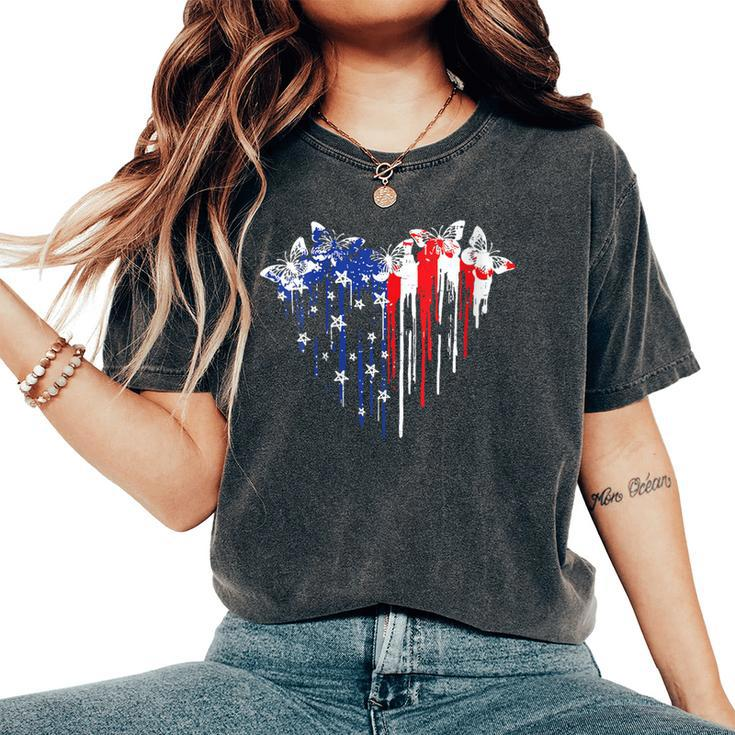 Retro Butterfly American Flag Heart 4Th Of July Women's Oversized Comfort T-Shirt