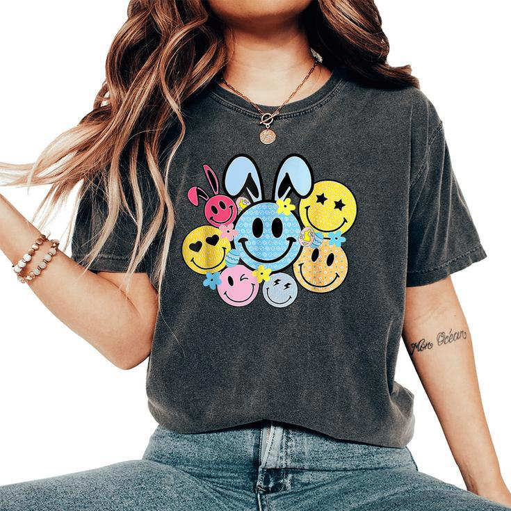 Retro Easter Bunny Smile Face Groovy Happy Easter Day Womens Women's Oversized Comfort T-Shirt