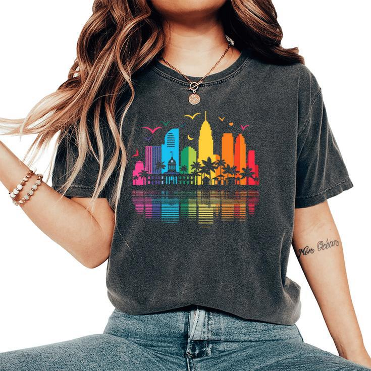 Retro Fort Lauderdale Skyline Rainbow Lgbt Lesbian Gay Pride Women's Oversized Comfort T-Shirt