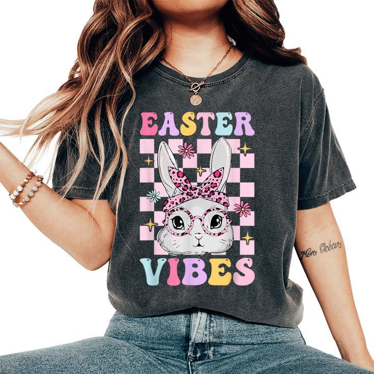 Retro Groovy Easter Vibes Bunny Checkered For Girls Women's Oversized Comfort T-Shirt