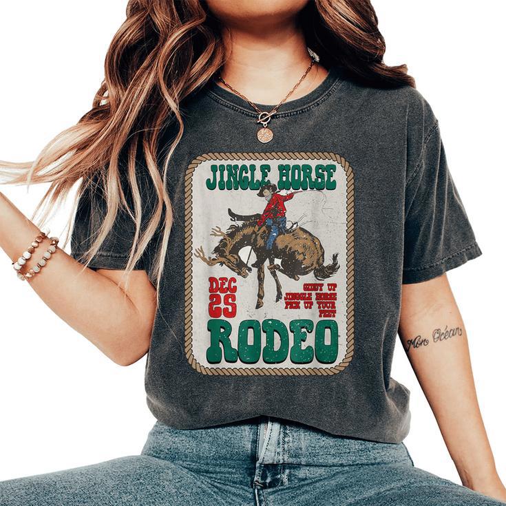 Retro Groovy Jingle Horse Rodeo Christmas Western Cowboy Women's Oversized Comfort T-Shirt