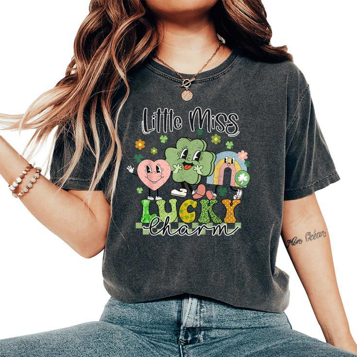 Retro Groovy Little Miss Lucky Charm St Patrick's Day Women's Oversized Comfort T-Shirt