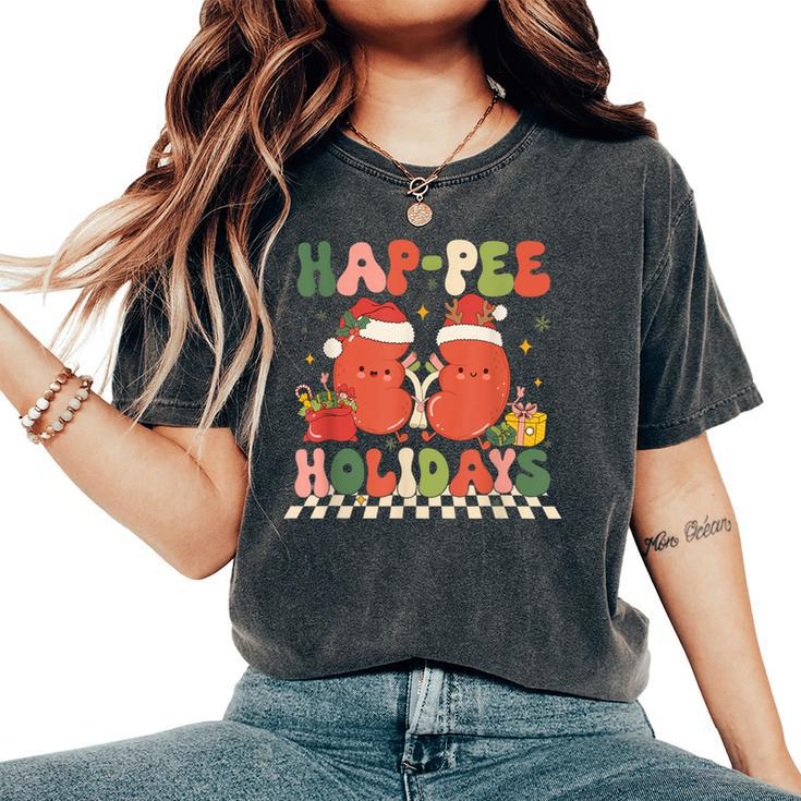 Retro Hap Pee Holidays Christmas Dialysis Nurse Kidney Nurse Women's Oversized Comfort T-Shirt