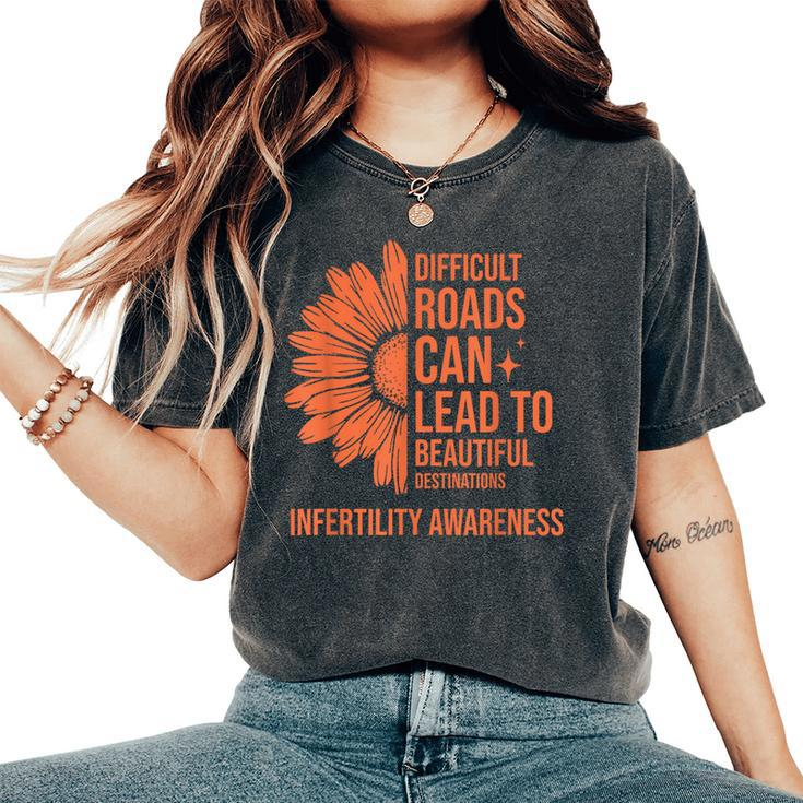 Retro Sunflower Infertility Awareness Week Orange Ribbon Women's Oversized Comfort T-Shirt