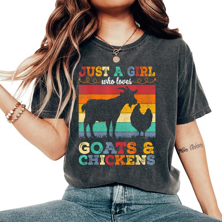 Retro Vintage Just A Girl Who Loves Chickens & Goats Farmer Women's Oversized Comfort T-Shirt