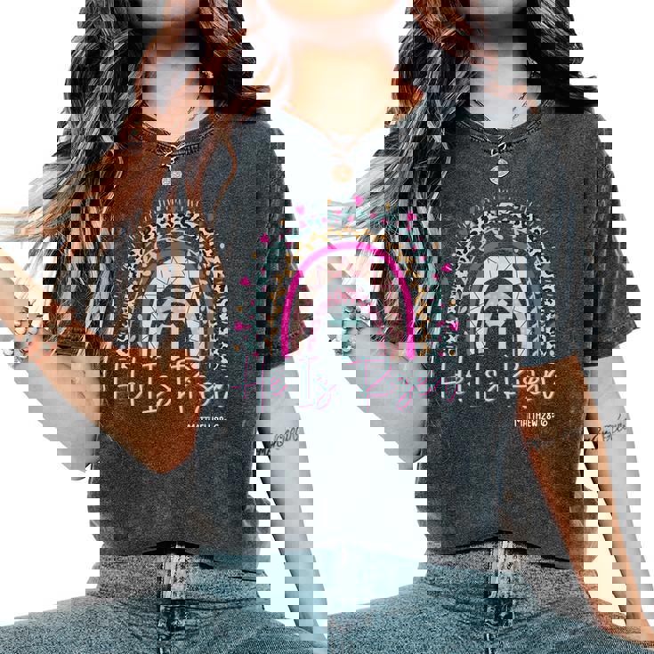 He Is Risen Rainbow Leopard Happy Easter Day Christian Jesus Women's Oversized Comfort T-Shirt