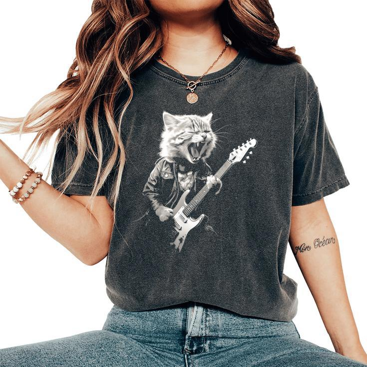 Rock Cat Playing Guitar Guitar Cat Womens Women's Oversized Comfort T-Shirt