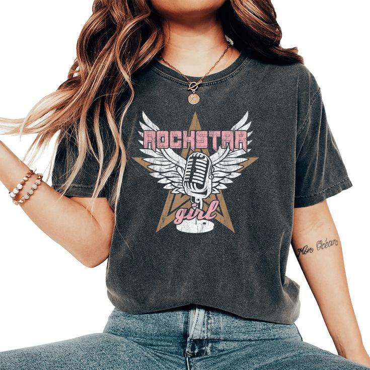 Rockstar Girl Guitar Vintage Rock Music Women's Oversized Comfort T-Shirt