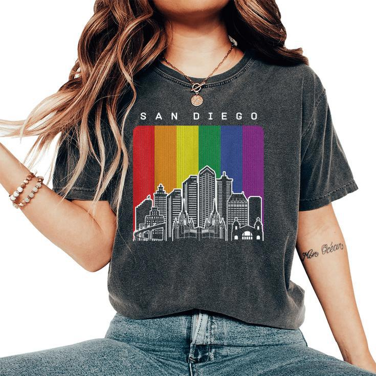 San Diego California Lgbt Pride Rainbow Flag Women's Oversized Comfort T-Shirt