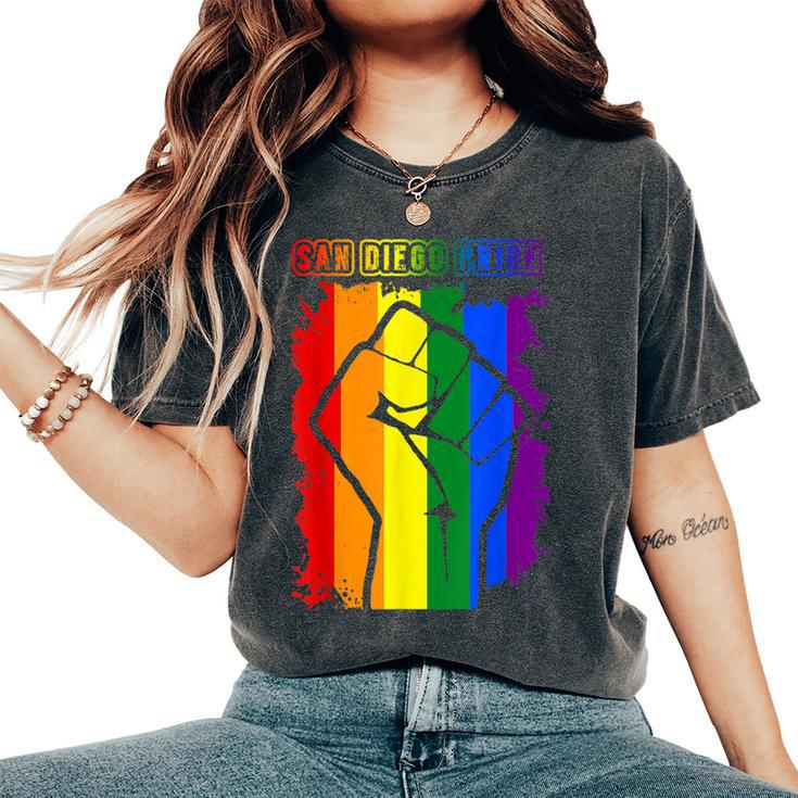 San Diego Lgbt Pride Month Lgbtq Rainbow Flag Women's Oversized Comfort T-Shirt
