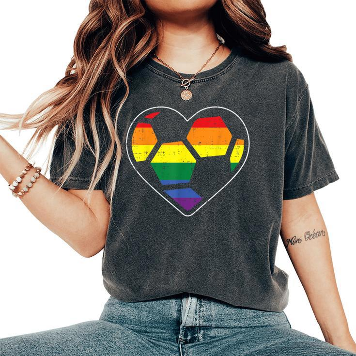Soccer Heart Sport Lgbtq Rainbow Gay Pride Ally Women Women's Oversized Comfort T-Shirt