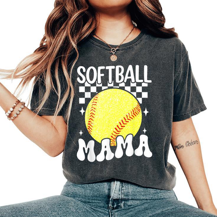 Softball Mama Retro Groovy Baseball Softball Mom Women's Oversized Comfort T-Shirt