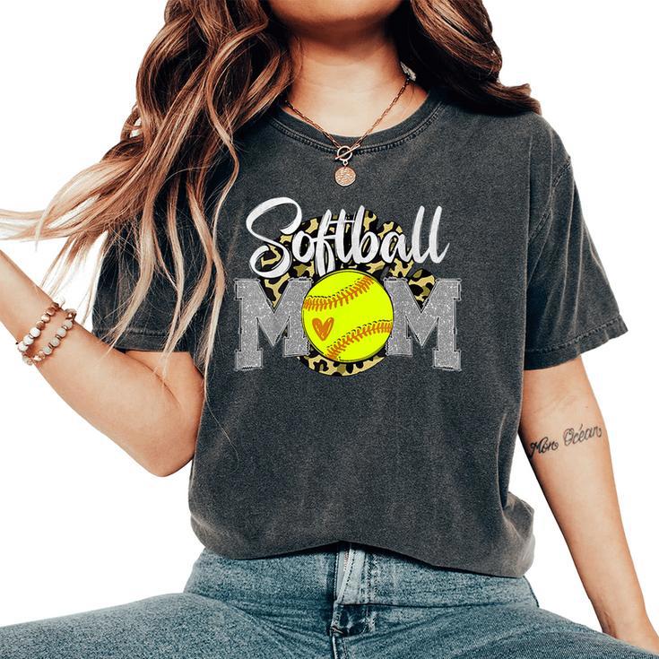 Softball Mom Leopard Softball Mom Mother's Day 2024 Women's Oversized Comfort T-Shirt