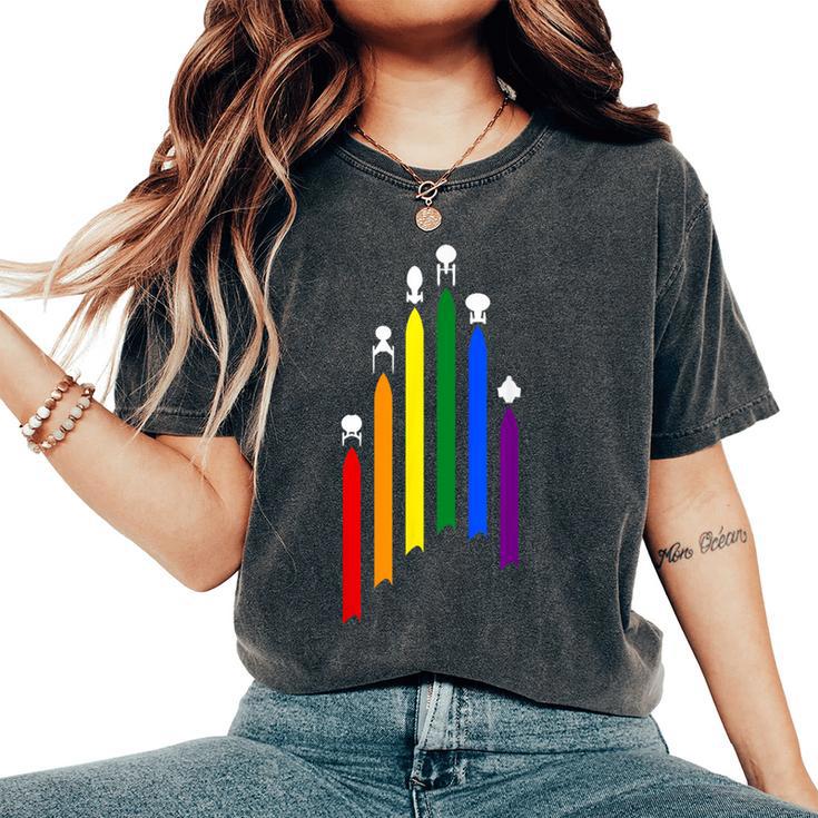 Spaceship Lgbt Flag Gay Pride Month Transgender Rainbow Women's Oversized Comfort T-Shirt