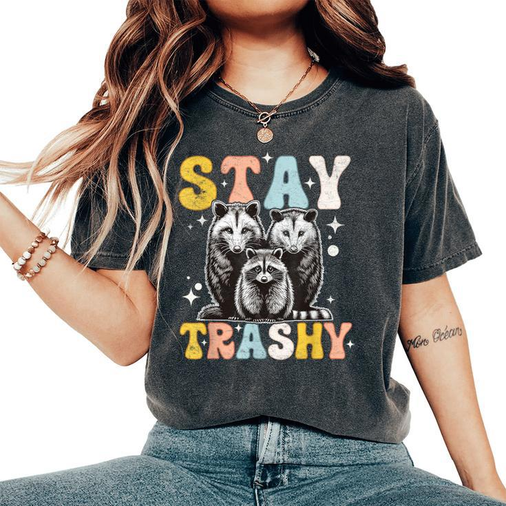 Stay Trashy Raccoon Possum Skunk Groovy Meme Women's Oversized Comfort T-Shirt