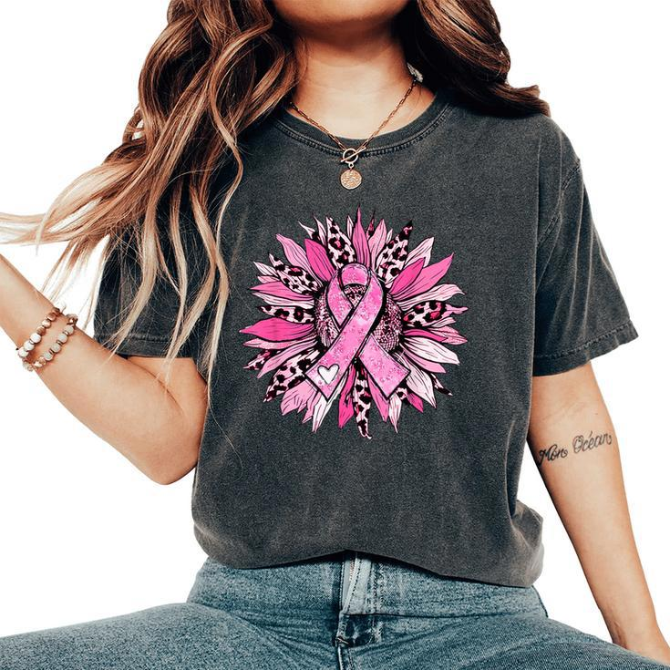 Sunflower Pink Breast Cancer Awareness Girls Warrior Women's Oversized Comfort T-Shirt