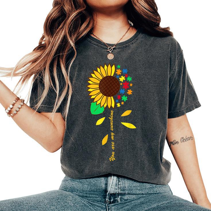 Sunflower Puzzle Piece Inspirational Autism Awareness Women's Oversized Comfort T-Shirt