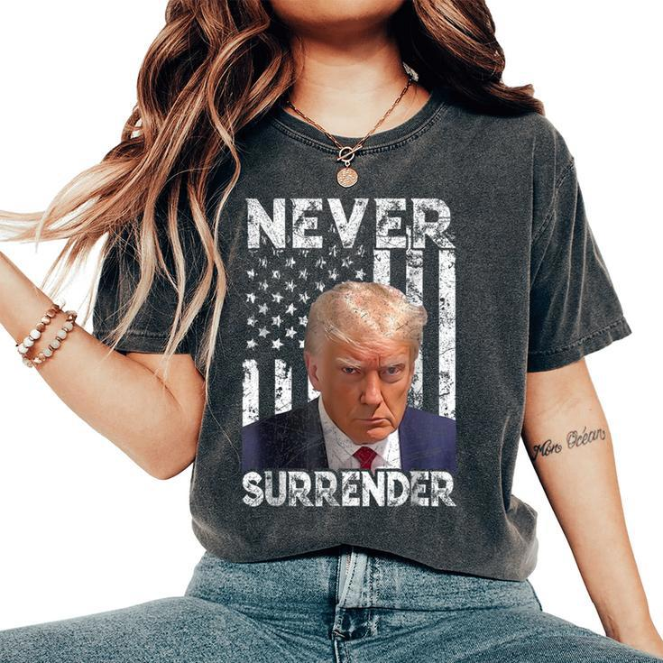 Never Surrender Trump Shot 2024 American Flag Men Women's Oversized Comfort T-Shirt