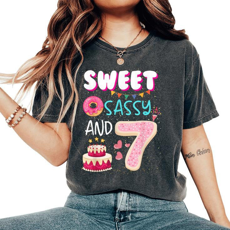 Sweet Sassy And Seven 7Th Birthday Girl Donut 7 Year Old Kid Women's Oversized Comfort T-Shirt