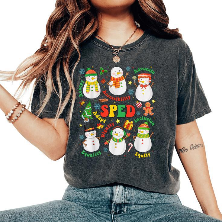 Teacher Special Education Sped Merry Christmas Cute Snowman Women's Oversized Comfort T-Shirt