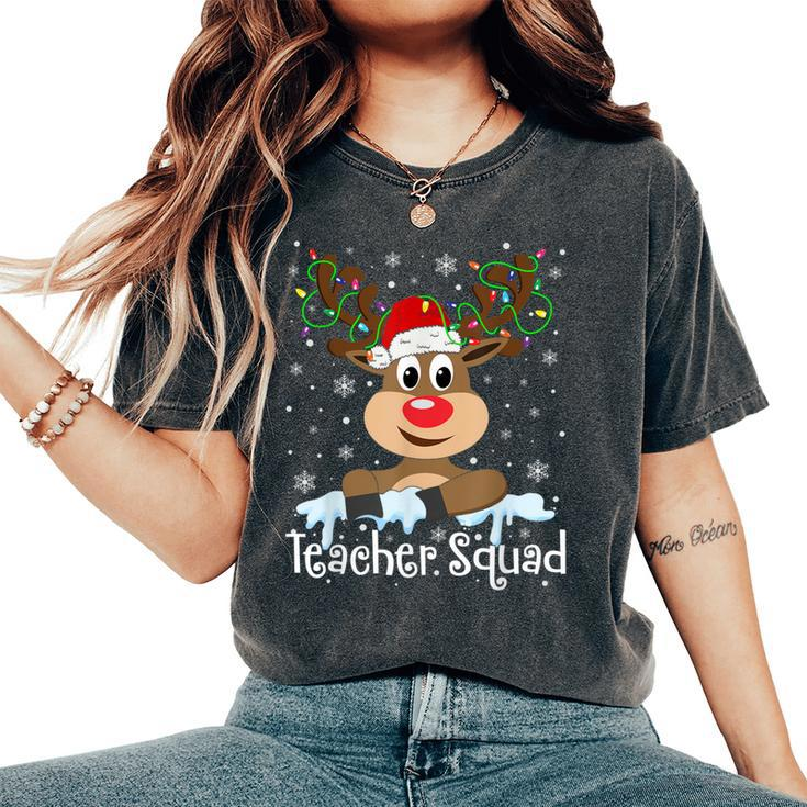 Teacher Squad Reindeer Christmas Pajamas Teacher Xmas Lights Women's Oversized Comfort T-Shirt