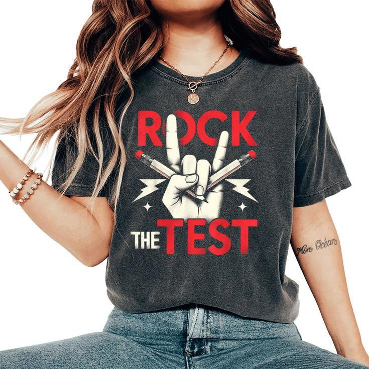 Testing Day Rock The Test Rock Music Teacher Student Women's Oversized Comfort T-Shirt