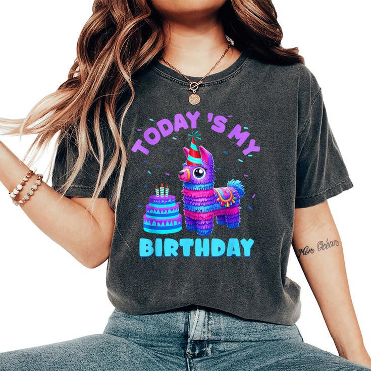 Todays My Birthday Llama Boy Family Party Decorations Women's Oversized Comfort T-Shirt