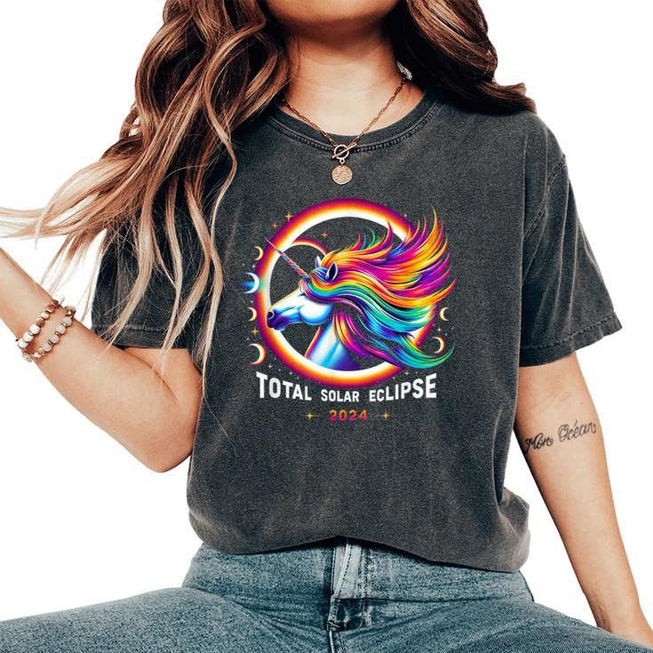 Total Solar Eclipse 2024 Rainbow Unicorn Women's Oversized Comfort T-Shirt