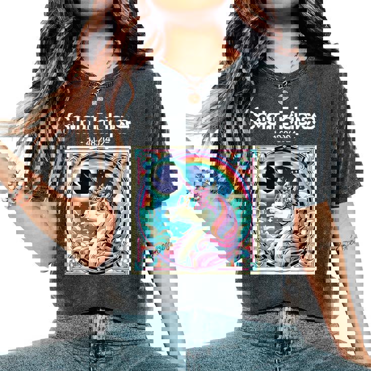 Total Solar Eclipse 2024 Totality Spring Unicorn Girl Women's Oversized Comfort T-Shirt