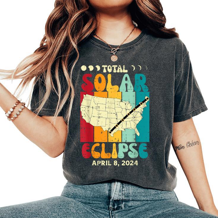 Total Solar Eclipse Usa Map Retro April 8 2024 Kid Women's Oversized Comfort T-Shirt