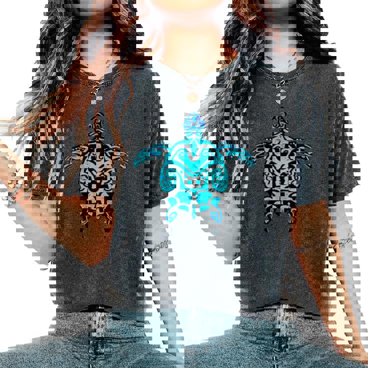 Tribal Hawaiian Maori Sun Sea Turtle 2-Sided Women's Oversized Comfort T-Shirt