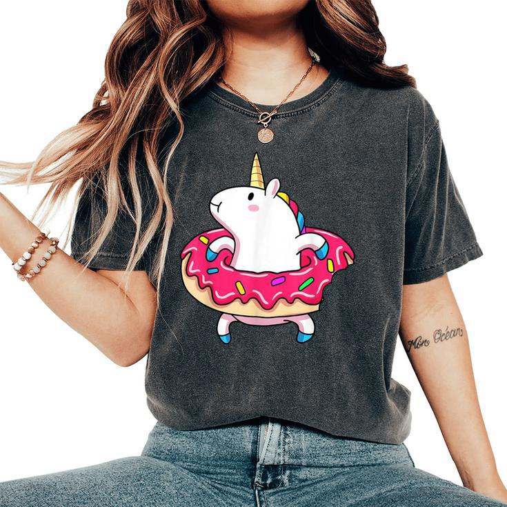 Unicorn Donut Float Cute Magical Animal Summer Girls Women's Oversized Comfort T-Shirt