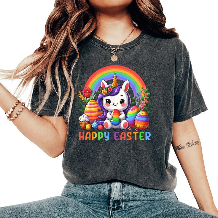 Unicorn Rainbow Happy Easter Easter Day Women's Oversized Comfort T-Shirt