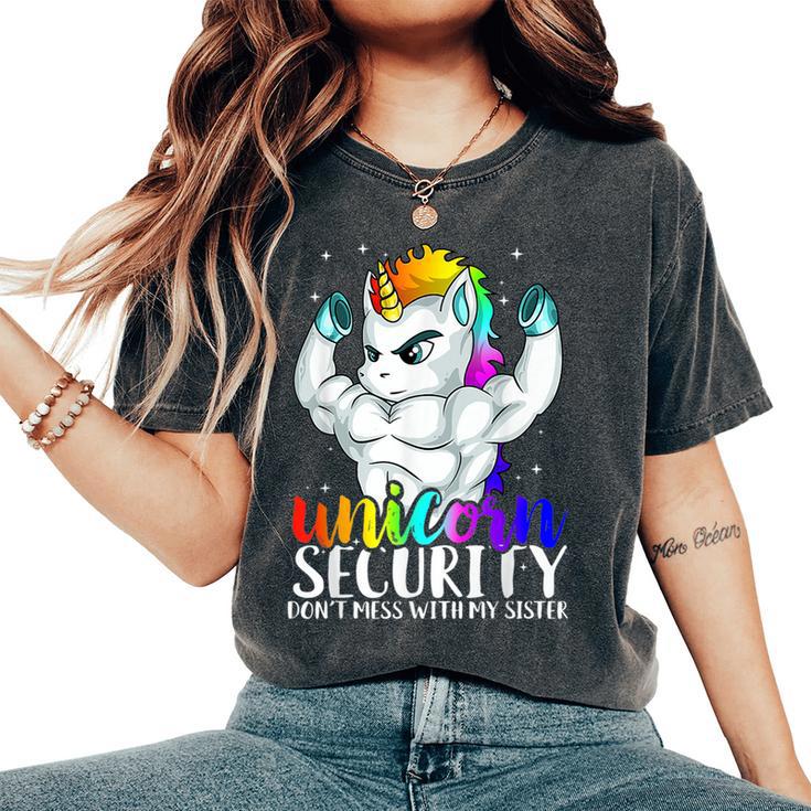 Unicorn Security Dont Mess With My Sister Brother Women's Oversized Comfort T-Shirt