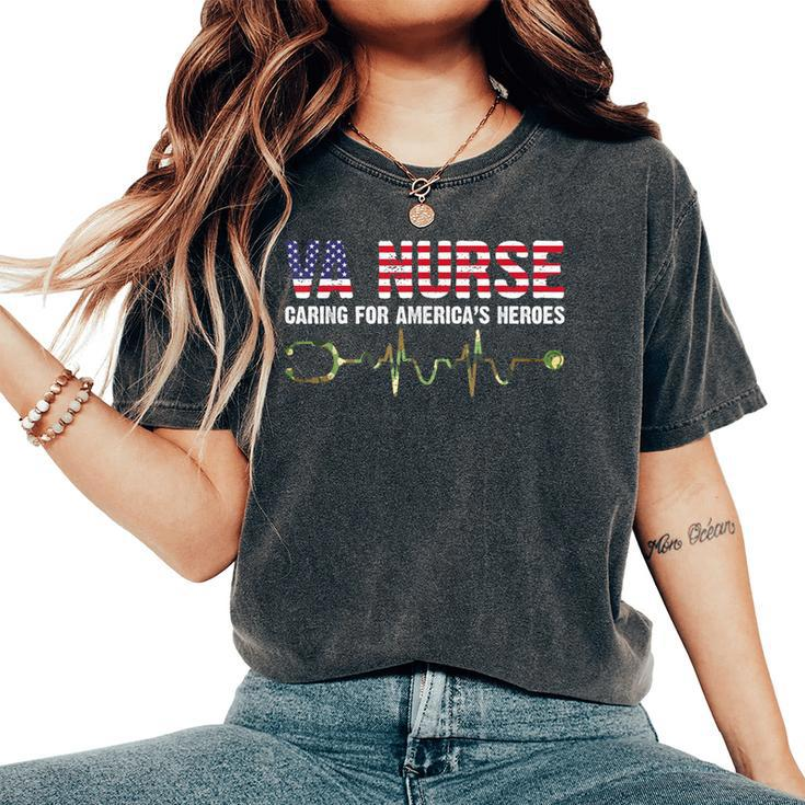 Va Nurse Caring For American's Heroes Veteran Day Usa Flag Women's Oversized Comfort T-Shirt