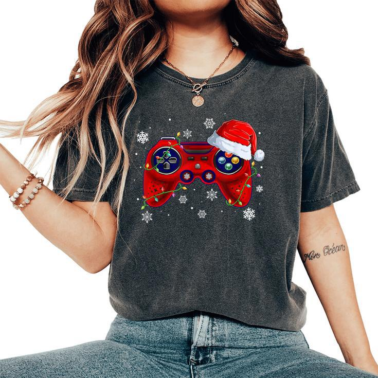 Video Game Controller Christmas Santa Hat Gamer Boys Girls Women's Oversized Comfort T-Shirt