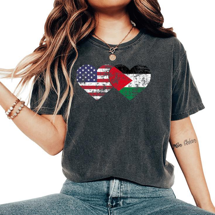 Vintage American Palestinian Flags Hearts Love Usa Women's Oversized Comfort T-Shirt
