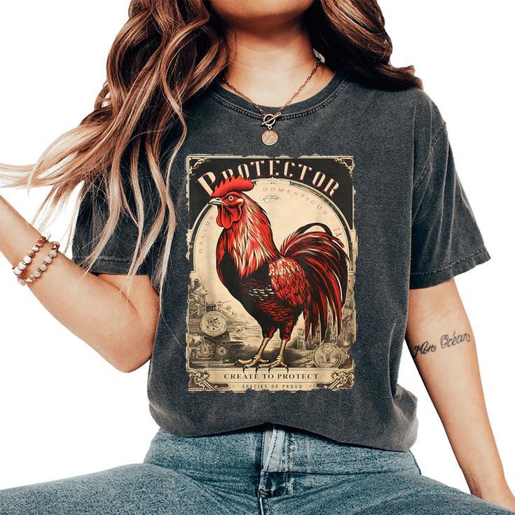 Vintage Gockel Elegant Rooster Bird Chicken Farmer Rooster Women's Oversized Comfort T-Shirt