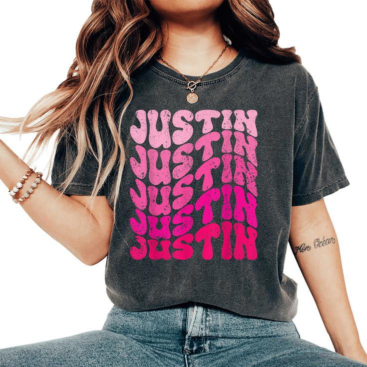 Vintage Justin Personalized Name I Love Justin Groovy Women's Oversized Comfort T-Shirt