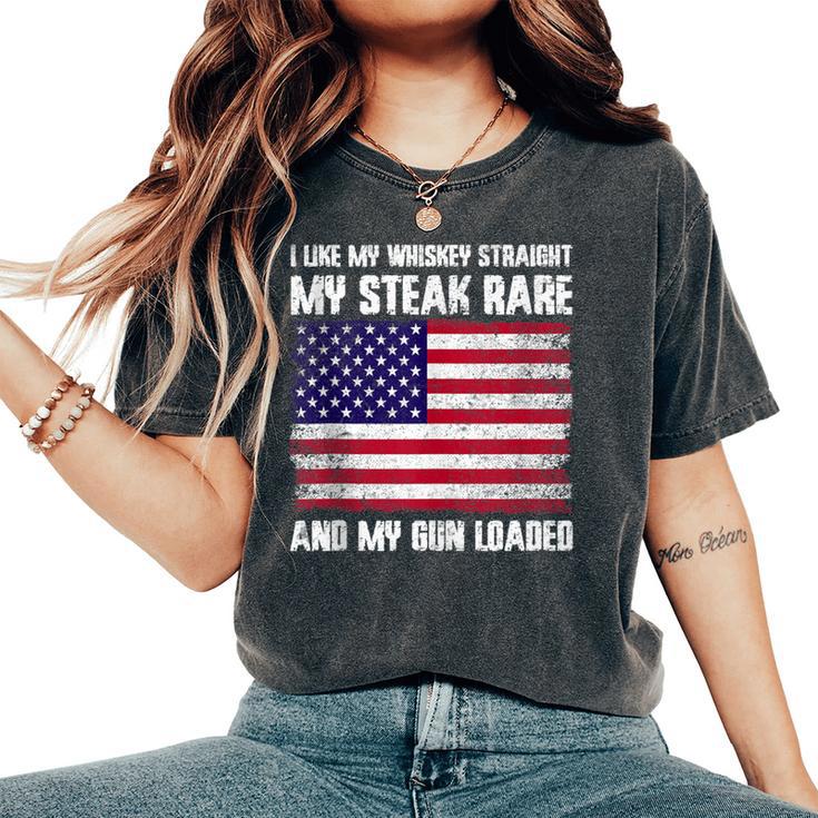 Vintage Patriotic Whiskey Steak Guns Freedom Whiskey Lover Women's Oversized Comfort T-Shirt