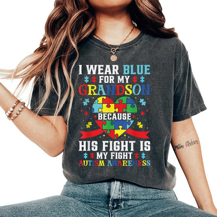 I Wear Blue For My Grandson Autism Awareness Grandma Grandpa Women's Oversized Comfort T-Shirt