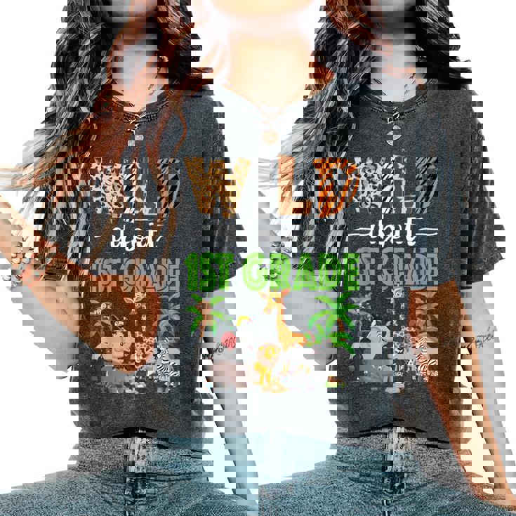 Wild About 1St Grade Teacher Student First Grade Zoo Safari Women's Oversized Comfort T-Shirt