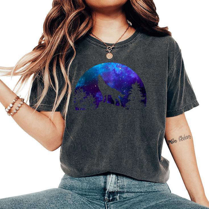 Wolf Howling Moon Love Wolves Cosmic Space Galaxy Men Women's Oversized Comfort T-Shirt