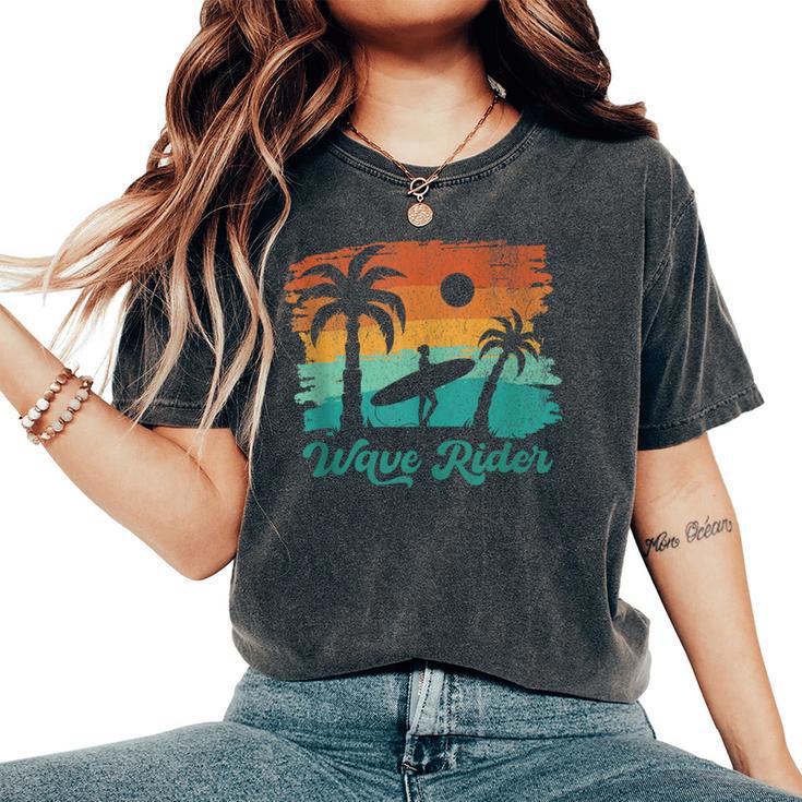 Woman Surfing Beach Wave Rider Retro Vintage Sunset Cute Women's Oversized Comfort T-Shirt