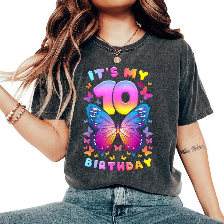 10Th Birthday Girl 10 Years Butterfly Number 10 Women's Oversized Comfort T-Shirt