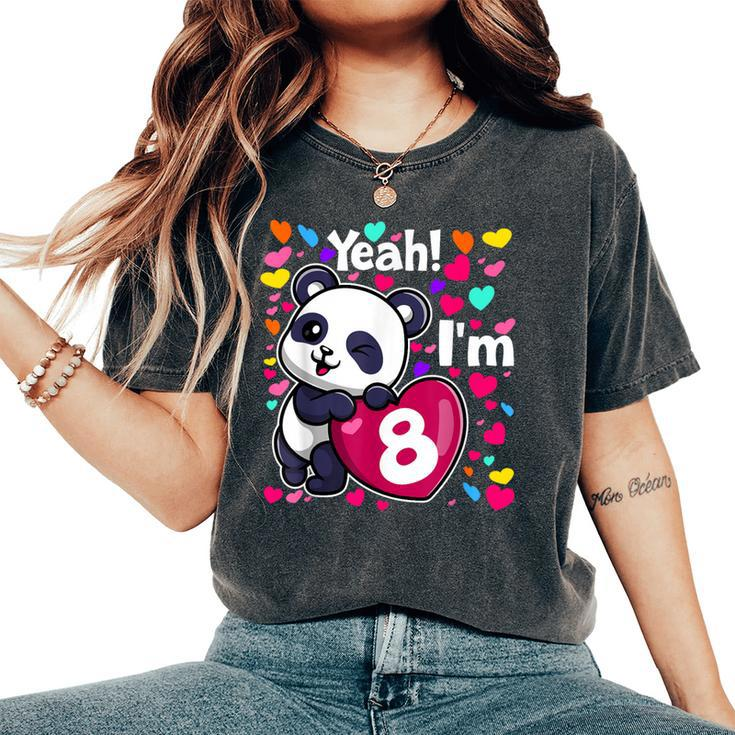 8 Years Old 8Th Birthday Panda Hearts Cute Girl Party Women's Oversized Comfort T-Shirt