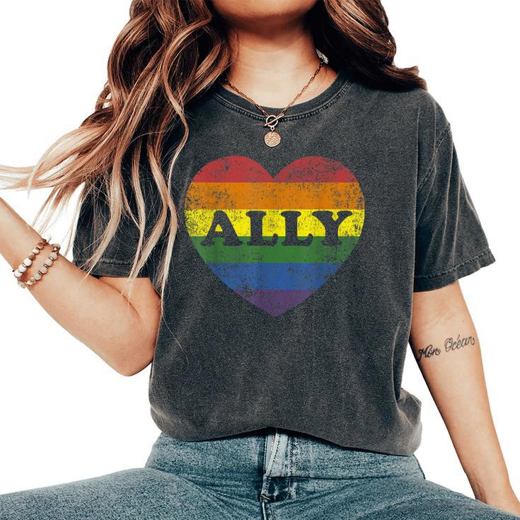 Ally Rainbow Flag Heart For Lgbt Gay Support Rights Women's Oversized Comfort T-Shirt